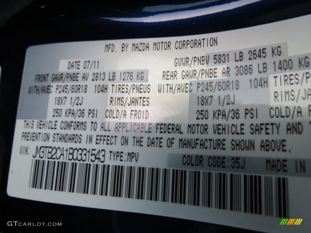 2011 CX-9 Touring - Stormy Blue Mica / Black photo #33