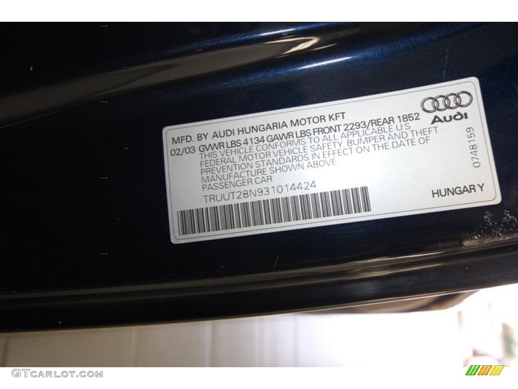 2003 Audi TT 1.8T quattro Roadster Info Tag Photo #71546206