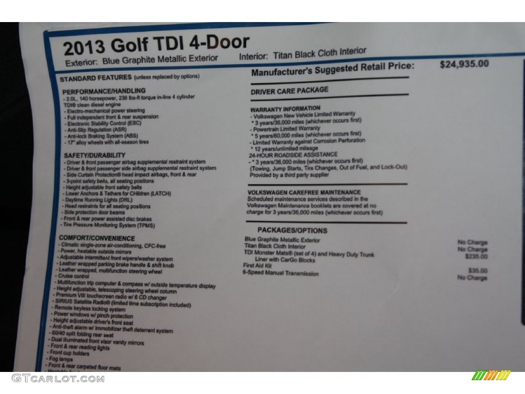 2013 Golf 4 Door TDI - Blue Graphite Metallic / Titan Black photo #8