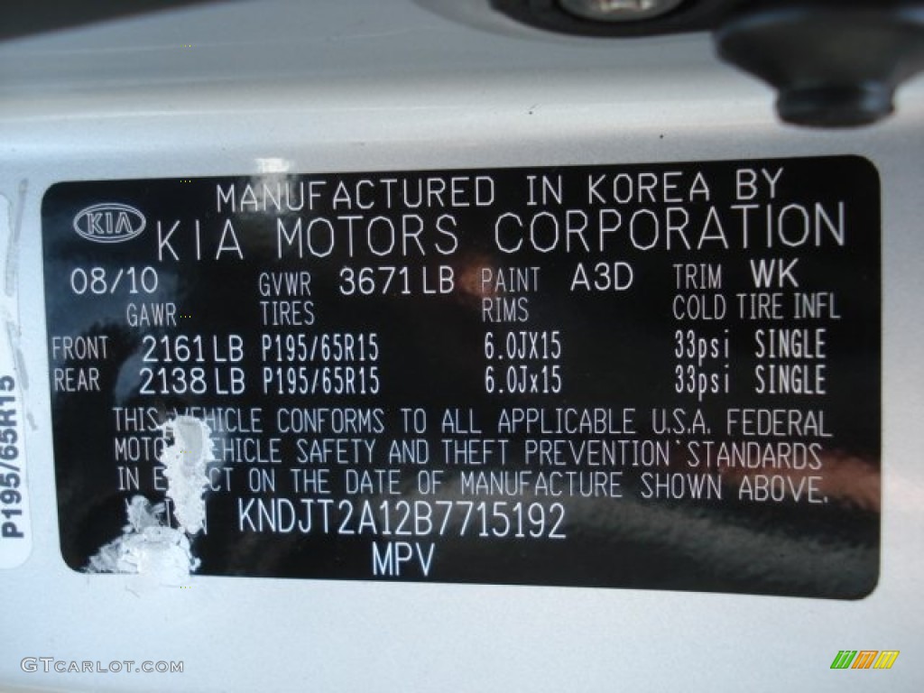 2011 Kia Soul 1.6 Color Code Photos
