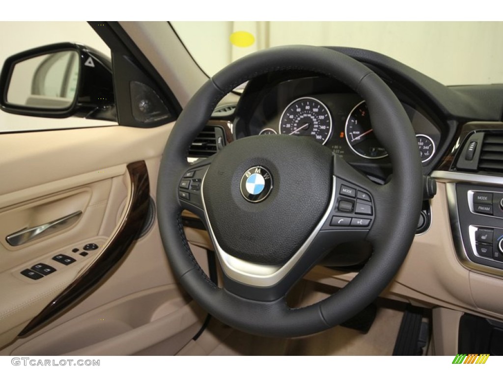 2013 BMW 3 Series ActiveHybrid 3 Sedan Veneto Beige Steering Wheel Photo #71553037