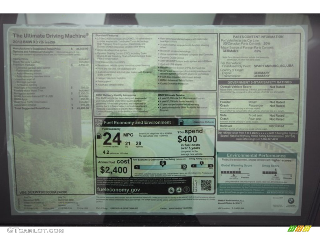 2013 X3 xDrive 28i - Alpine White / Black photo #28