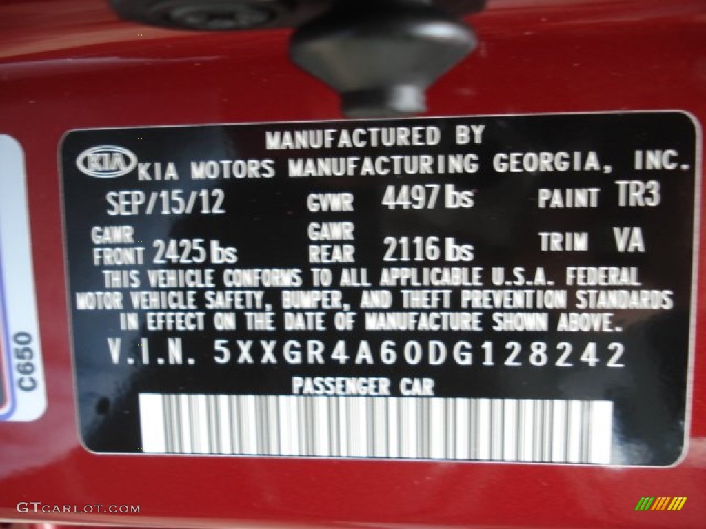 2013 Optima Color Code TR3 for Remington Red Photo #71558902