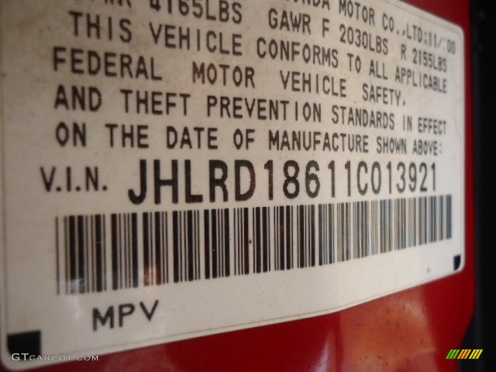 2001 CR-V EX 4WD - Milano Red / Dark Gray photo #16
