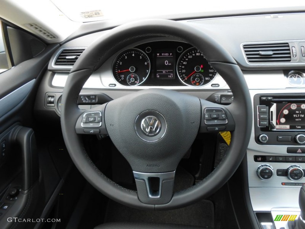 2013 Volkswagen CC Sport Plus Black Steering Wheel Photo #71570356