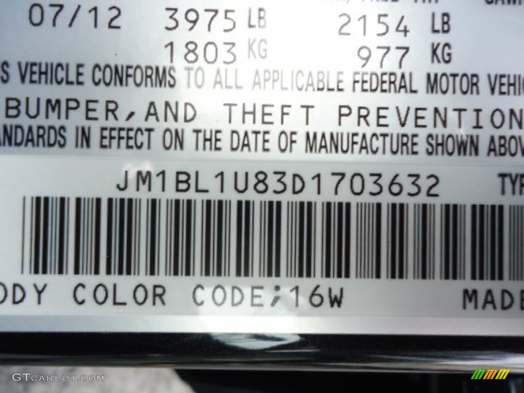2013 MAZDA3 Color Code 16W for Black Mica Photo #71570887