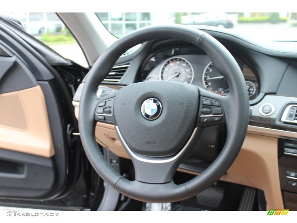 2012 BMW 7 Series 750i xDrive Sedan Saddle/Black Steering Wheel Photo #71575225