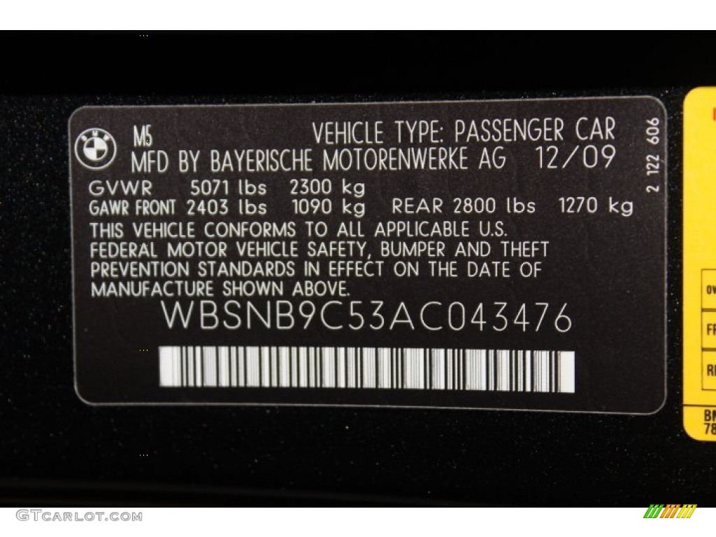 2010 BMW M5 Standard M5 Model Info Tag Photo #71575616