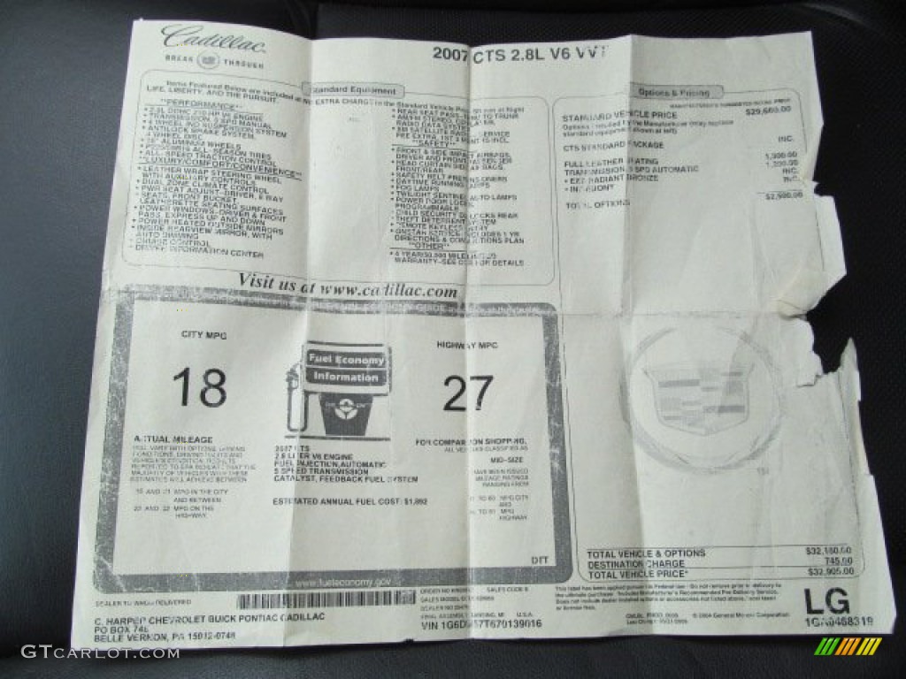 2007 Cadillac CTS Sedan Window Sticker Photos