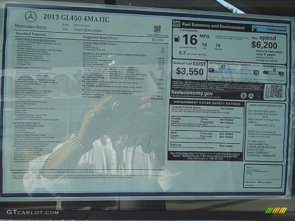 2013 Mercedes-Benz GL 450 4Matic Window Sticker Photo #71589042