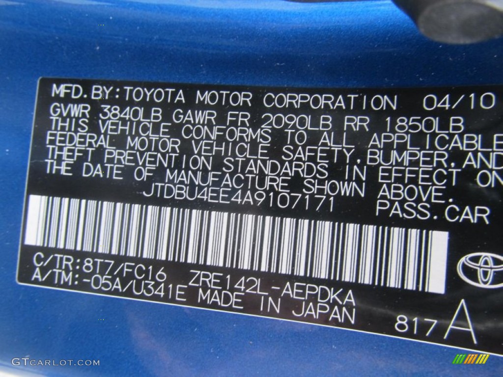 2010 Corolla Color Code 8T7 for Blue Streak Metallic Photo #71590506