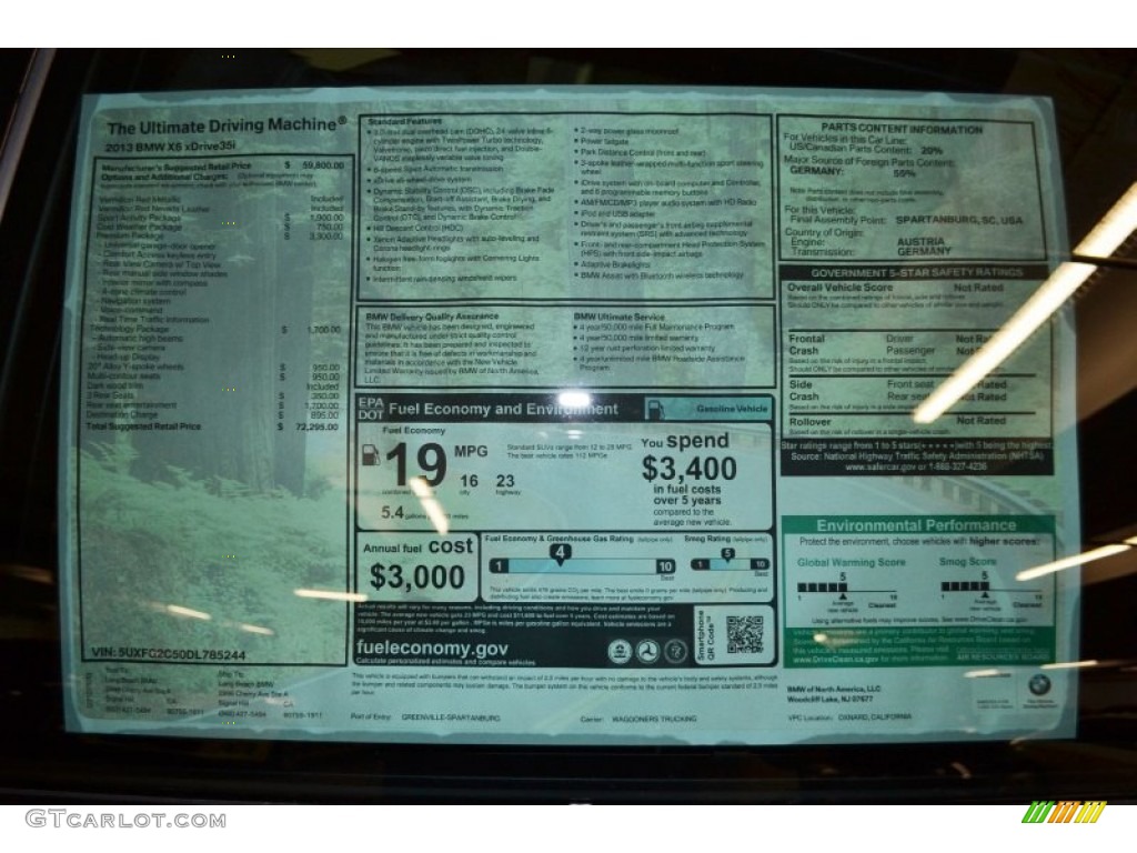 2013 BMW X6 xDrive35i Window Sticker Photo #71595000