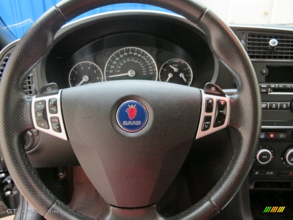 2010 Saab 9-3 Aero Convertible Black/Parchment Steering Wheel Photo #71597676