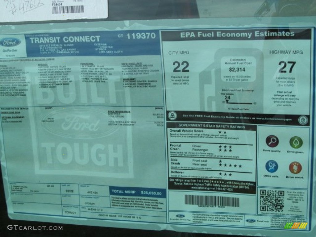2012 Ford Transit Connect XLT Premium Wagon Window Sticker Photo #71601951