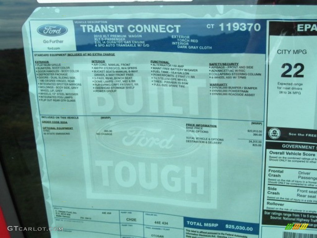 2012 Ford Transit Connect XLT Premium Wagon Window Sticker Photo #71601960