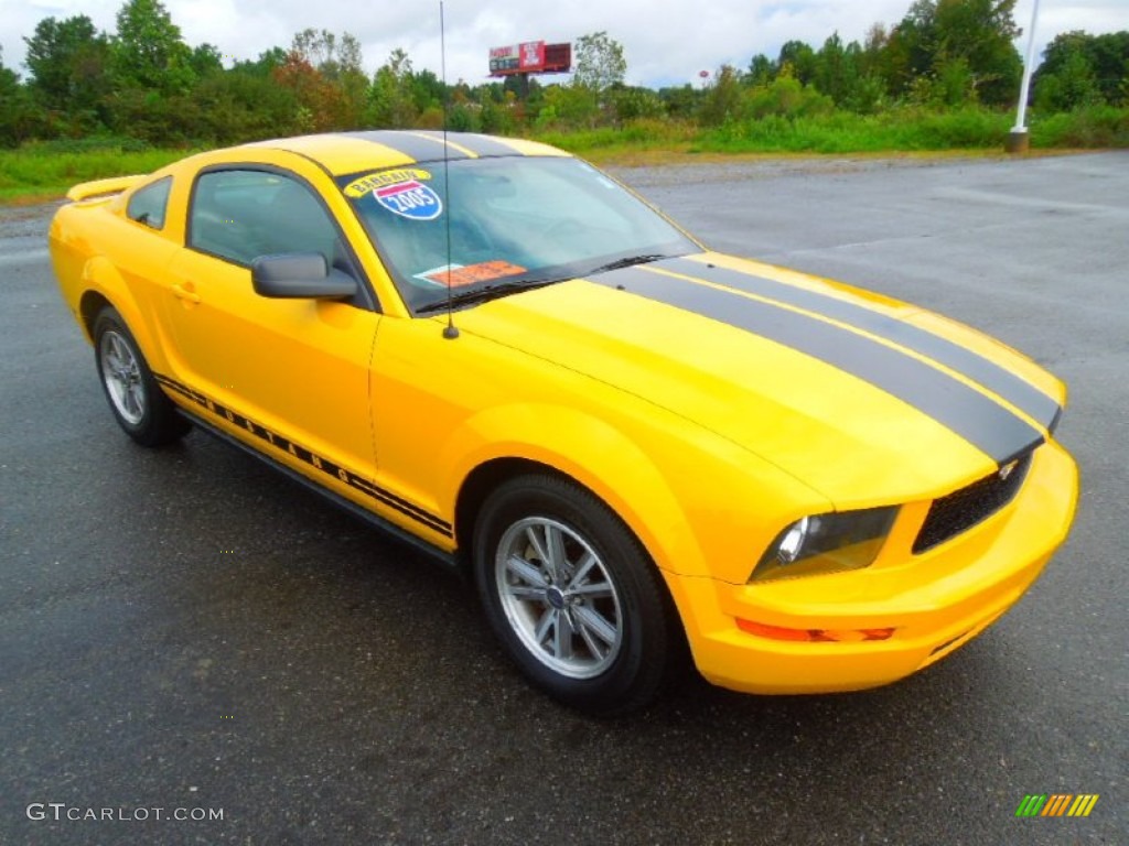 Screaming Yellow 2005 Ford Mustang V6 Premium Coupe Exterior Photo #71607105