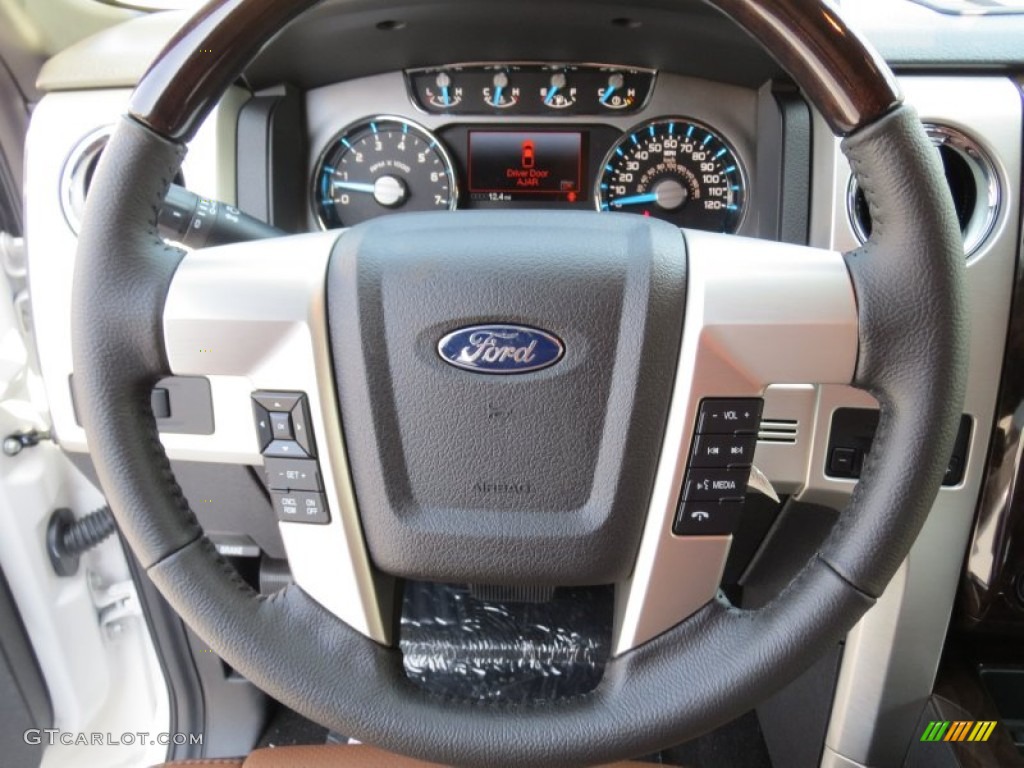 2013 Ford F150 Platinum SuperCrew 4x4 Platinum Unique Pecan Leather Steering Wheel Photo #71611413