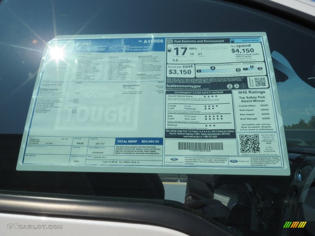2013 Ford F150 Platinum SuperCrew 4x4 Window Sticker Photo #71611449