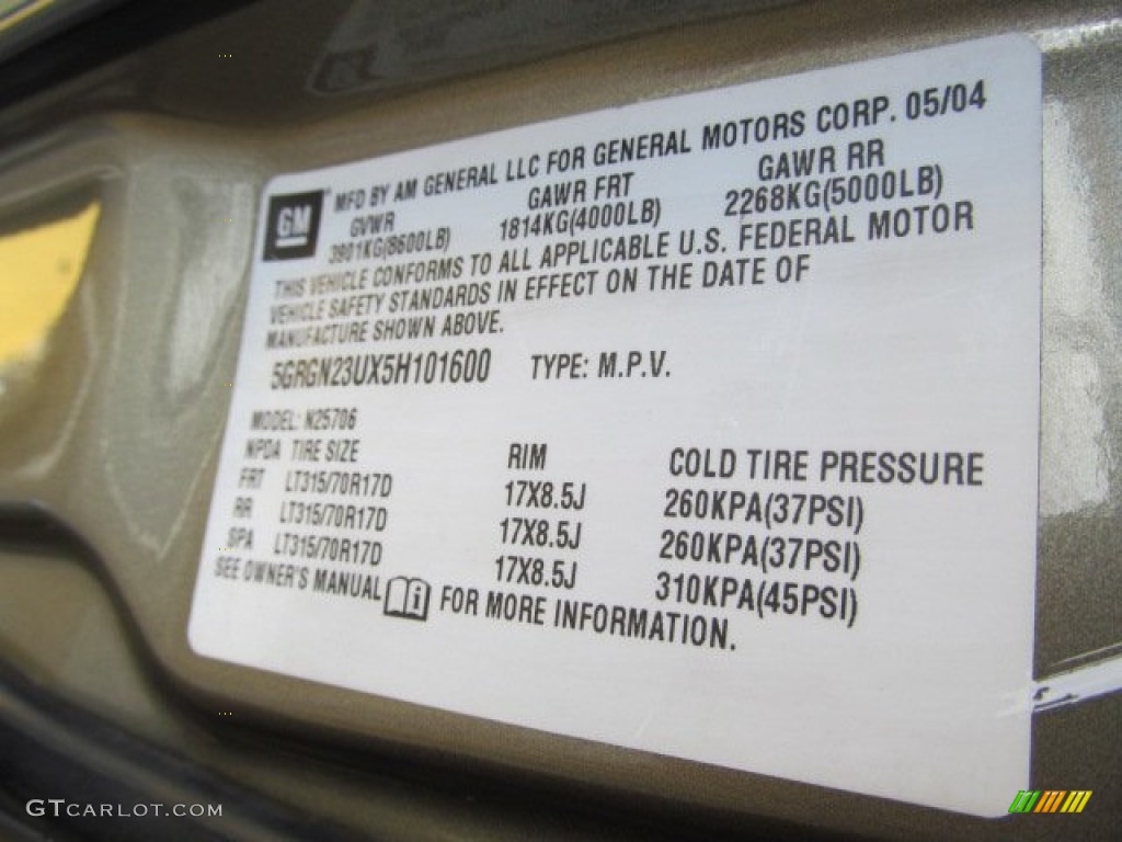 2005 Hummer H2 SUV Info Tag Photos