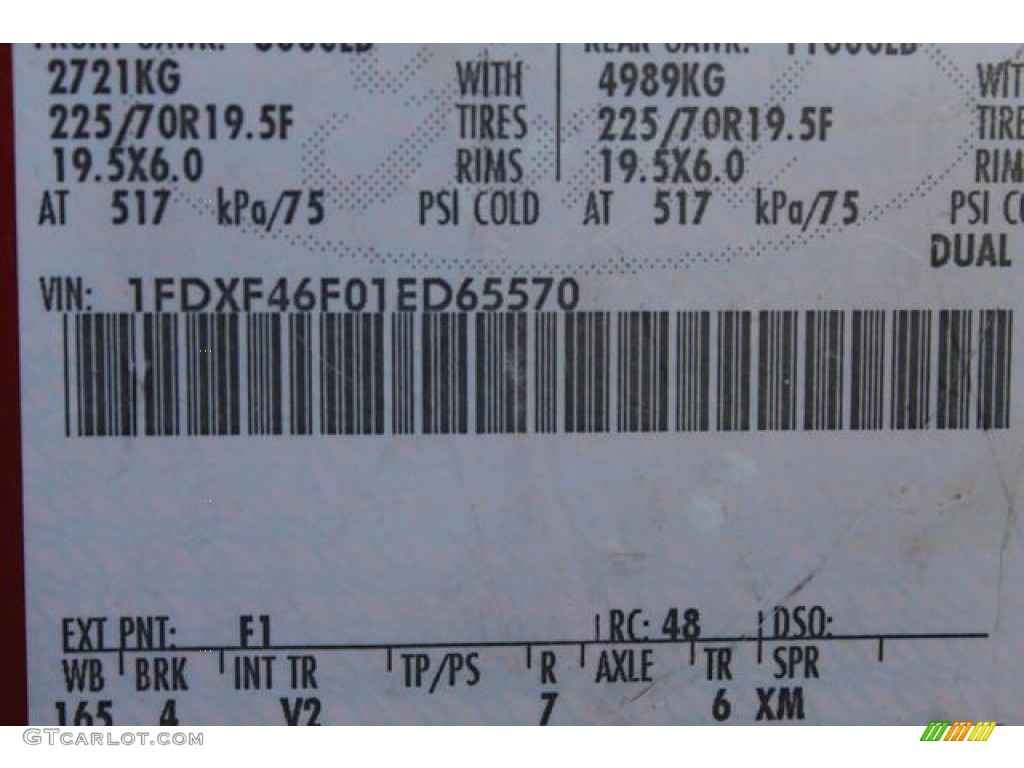 2001 F450 Super Duty Color Code F1 for Vermillion Red Photo #71617074