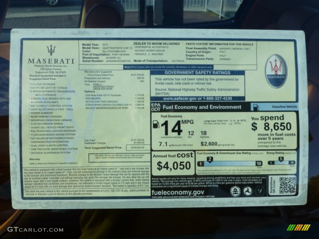 2013 Quattroporte S - Blu Oceano (Blue Metallic) / Cuoio photo #12