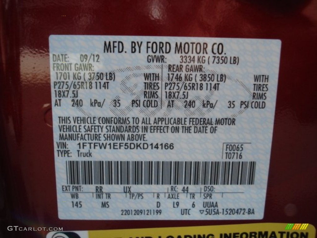 2013 F150 Color Code RR for Ruby Red Metallic Photo #71621842