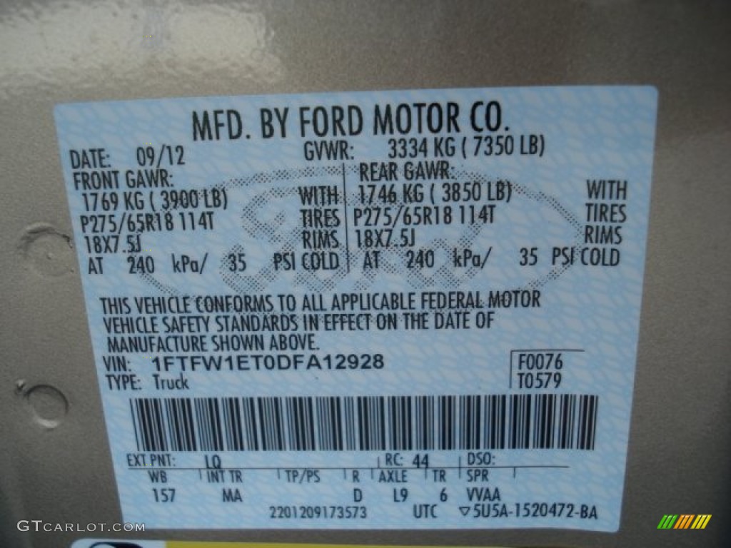2013 F150 Color Code LQ for Pale Adobe Metallic Photo #71622061