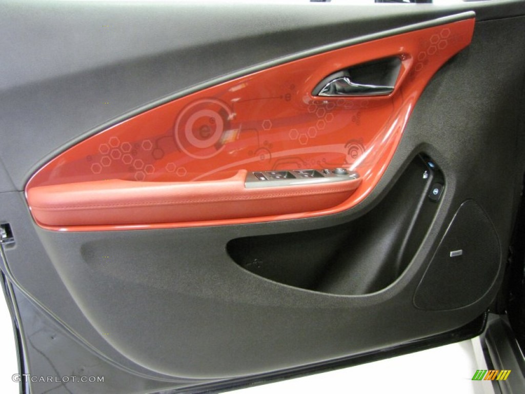 2012 Chevrolet Volt Hatchback Jet Black/Spice Red/Dark Accents Door Panel Photo #71632540