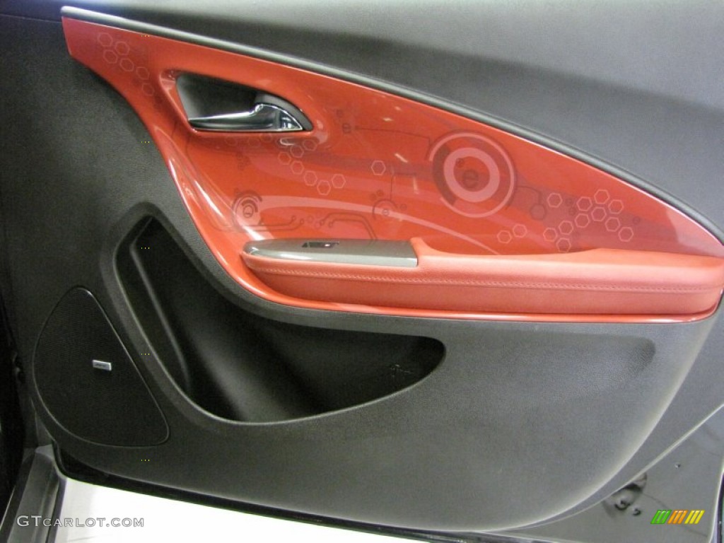 2012 Chevrolet Volt Hatchback Jet Black/Spice Red/Dark Accents Door Panel Photo #71632546