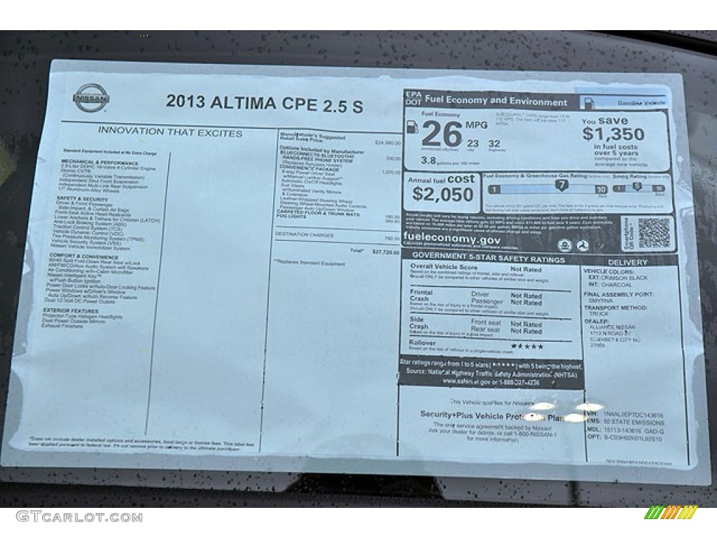 2013 Nissan Altima 2.5 S Coupe Window Sticker Photo #71635423