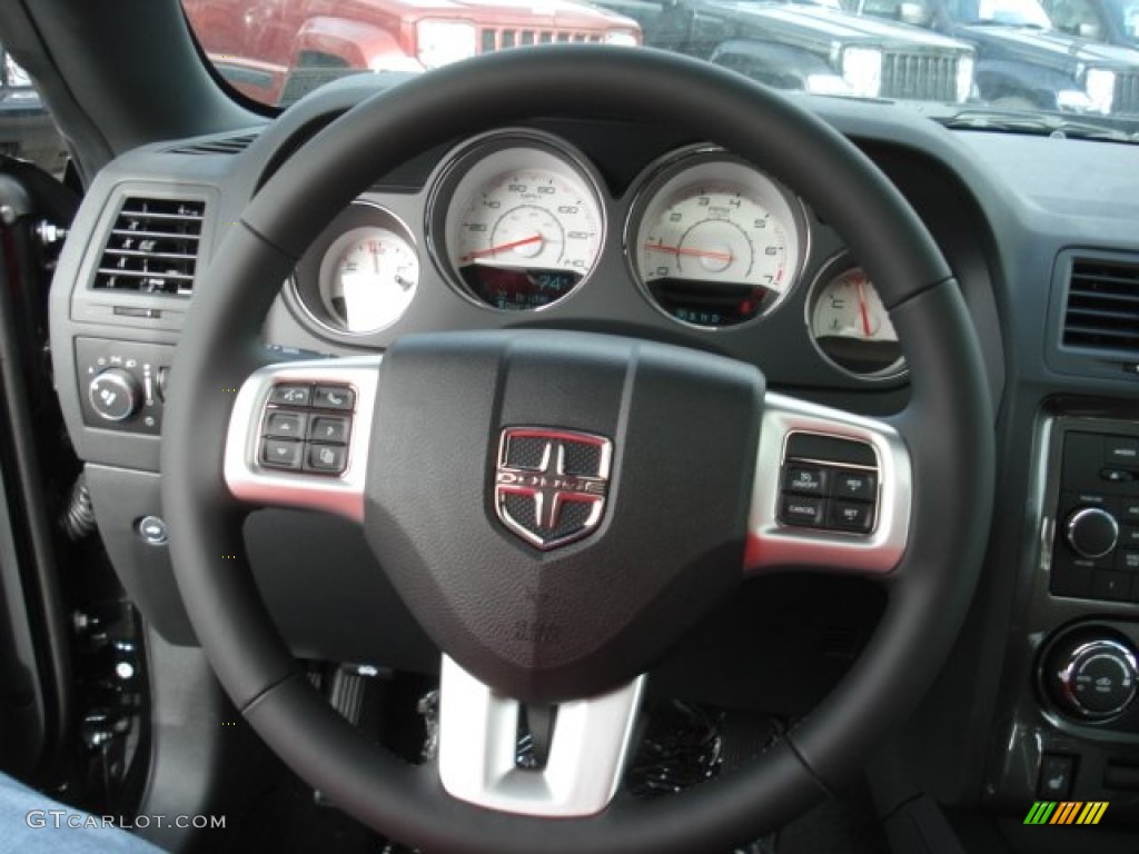 2013 Dodge Challenger SXT Plus Radar Red/Dark Slate Gray Steering Wheel Photo #71639791