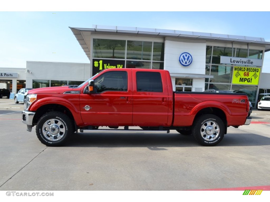 2012 F250 Super Duty Lariat Crew Cab 4x4 - Vermillion Red / Adobe photo #2