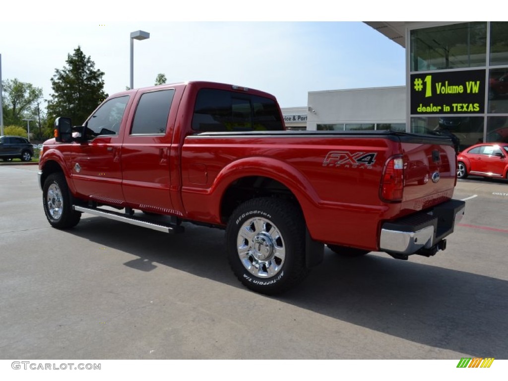 2012 F250 Super Duty Lariat Crew Cab 4x4 - Vermillion Red / Adobe photo #3