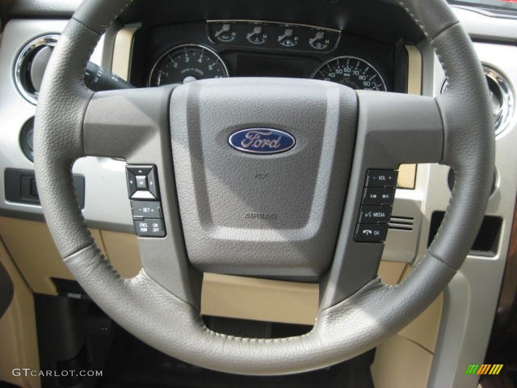 2012 Ford F150 Lariat SuperCrew 4x4 Pale Adobe Steering Wheel Photo #71653324