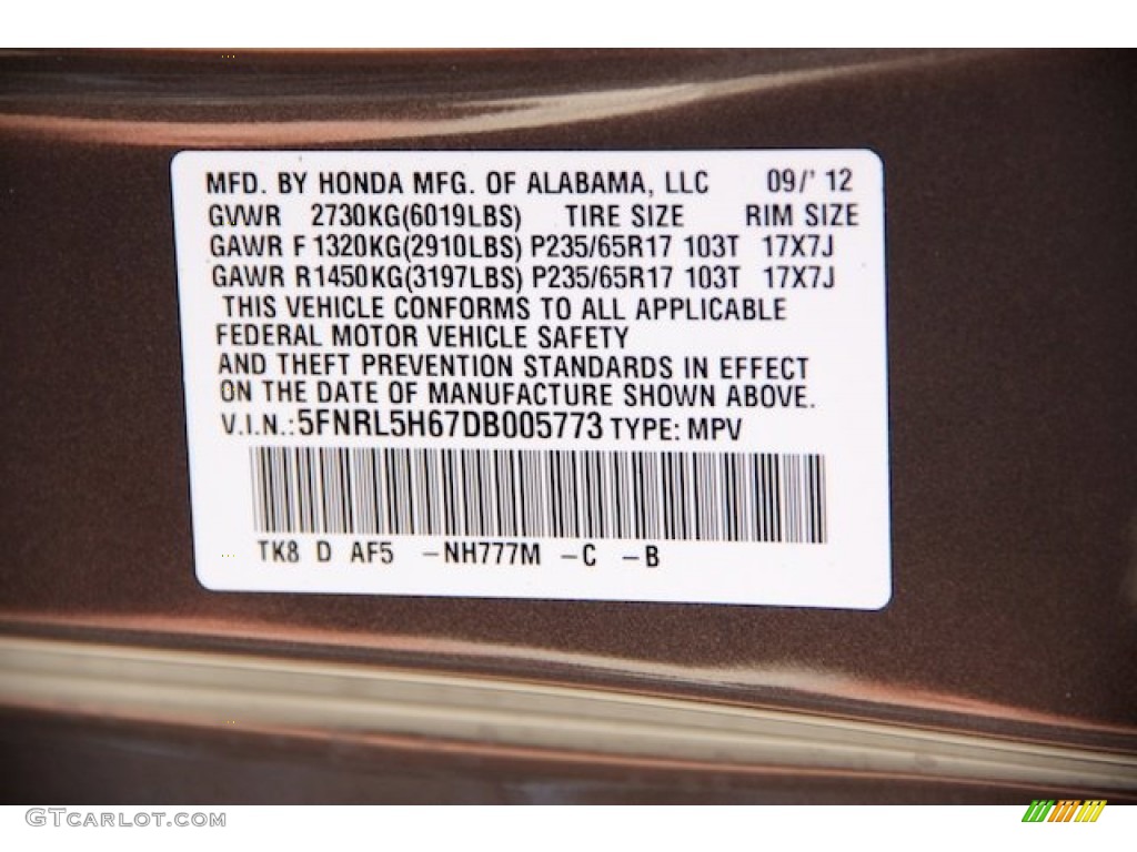 2013 Odyssey Color Code NH777M for Smokey Topaz Metallic Photo #71663392
