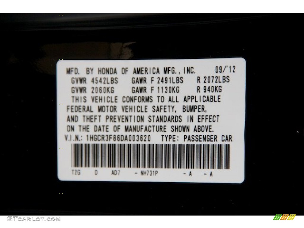 2013 Accord Color Code NH731P for Crystal Black Pearl Photo #71665159