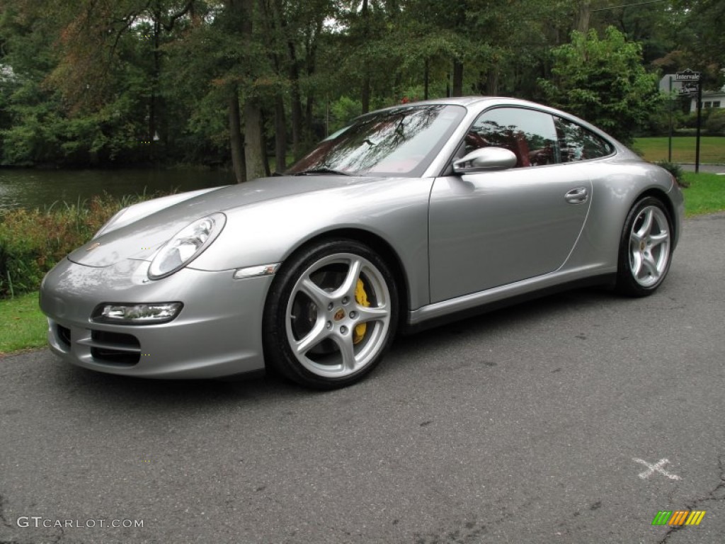 2006 911 Carrera 4S Coupe - GT Silver Metallic / Flamenco Red Interior Color to Sample photo #1