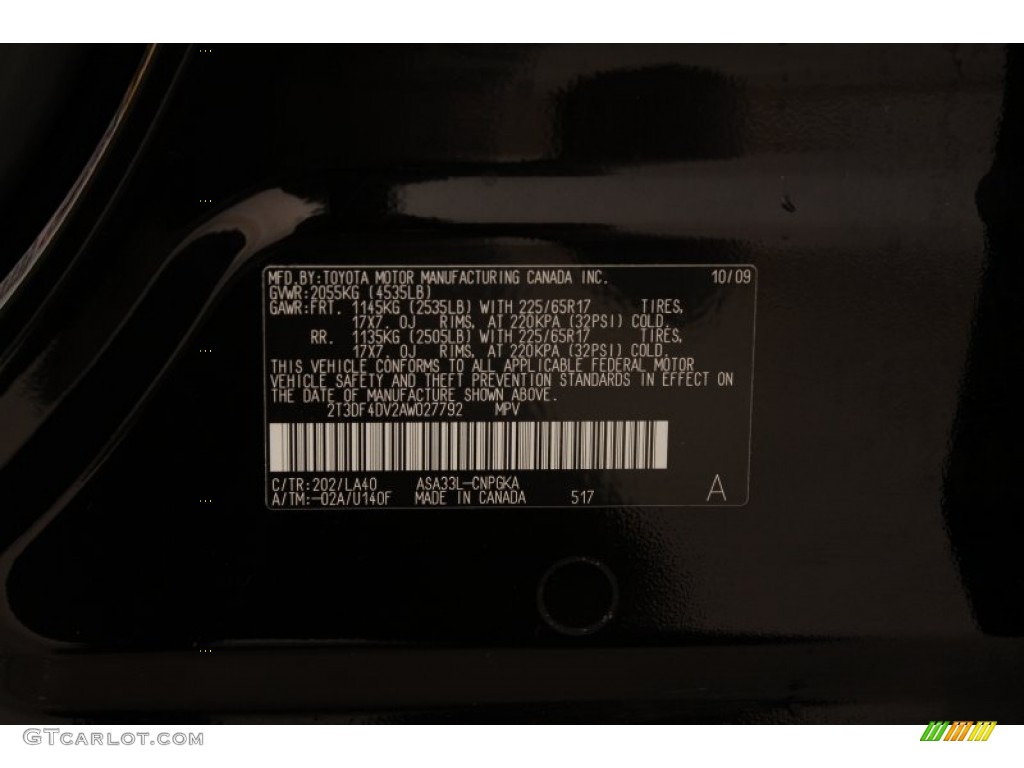 2010 RAV4 Color Code 202 for Black Photo #71679193