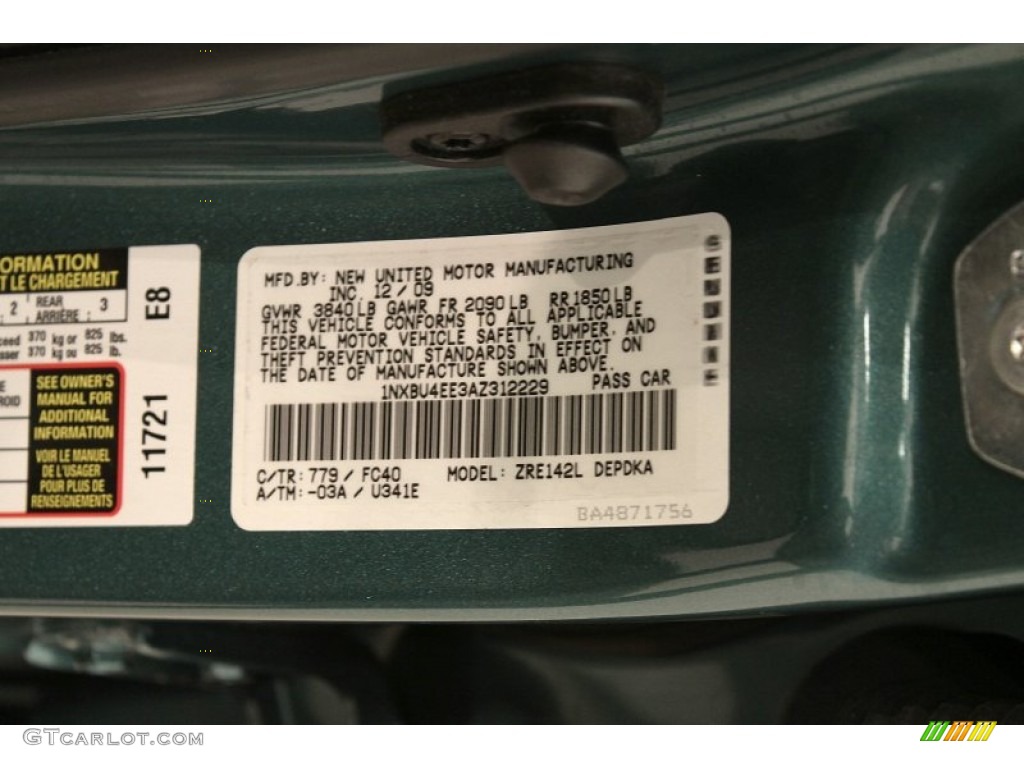 2010 Corolla Color Code 779 for Capri Sea Metallic Photo #71679475