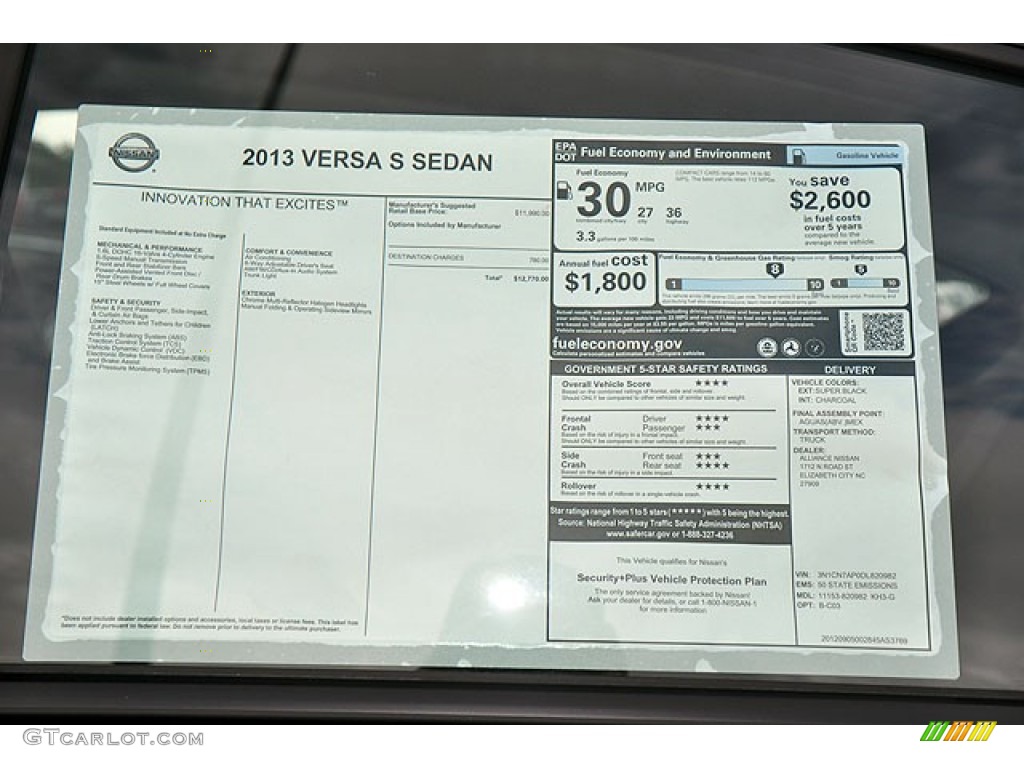2013 Nissan Versa 1.6 S Sedan Window Sticker Photos