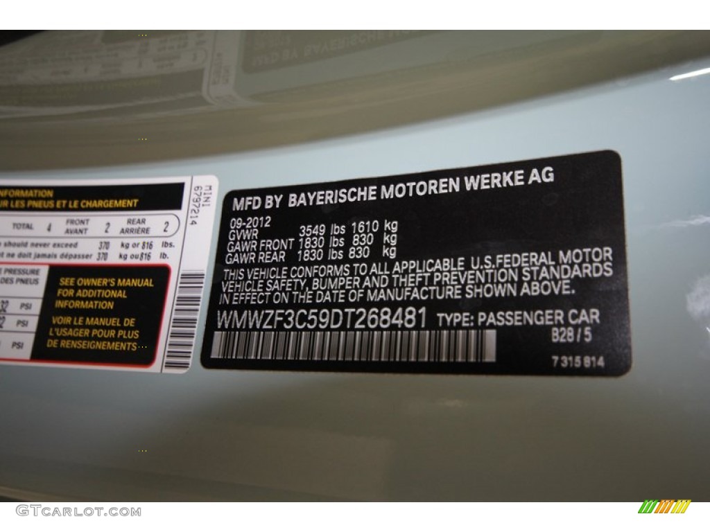 2013 Cooper Color Code B28 for Ice Blue Photo #71692066