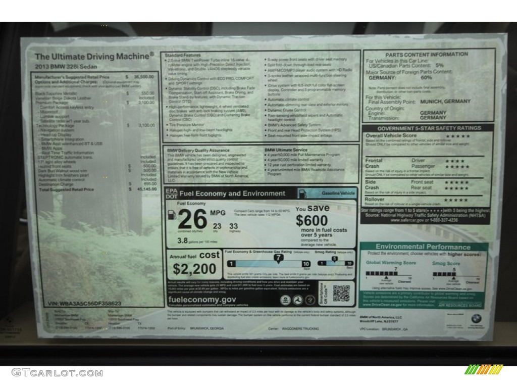 2013 3 Series 328i Sedan - Black Sapphire Metallic / Venetian Beige photo #28