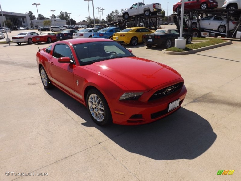 2013 Mustang V6 Premium Coupe - Race Red / Stone photo #7
