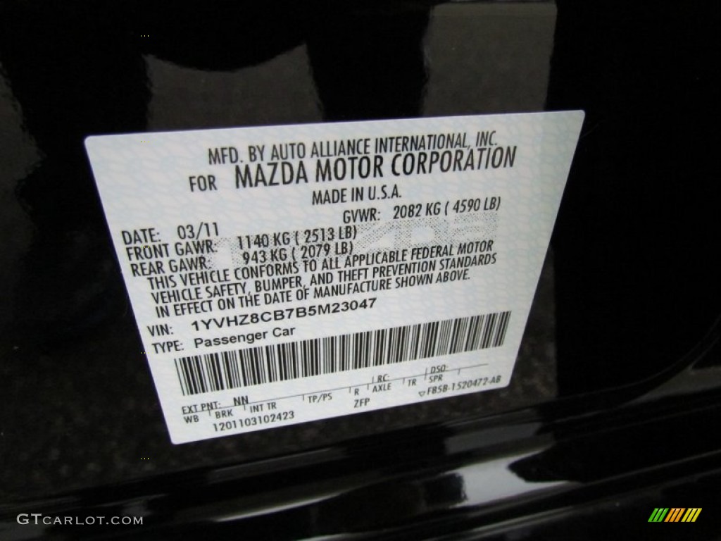2011 MAZDA6 Color Code NN for Ebony Black Photo #71717131