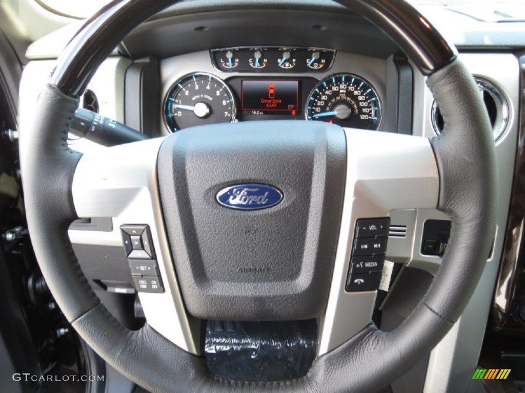 2013 Ford F150 Platinum SuperCrew 4x4 Platinum Unique Black Leather Steering Wheel Photo #71722516