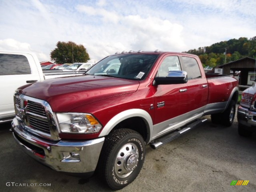 Deep Cherry Red Crystal Pearl 2012 Dodge Ram 3500 HD Laramie Crew Cab 4x4 Dually Exterior Photo #71729177