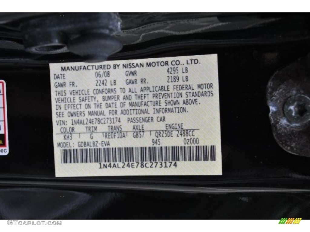 2008 Altima Color Code KH3 for Super Black Photo #71732831