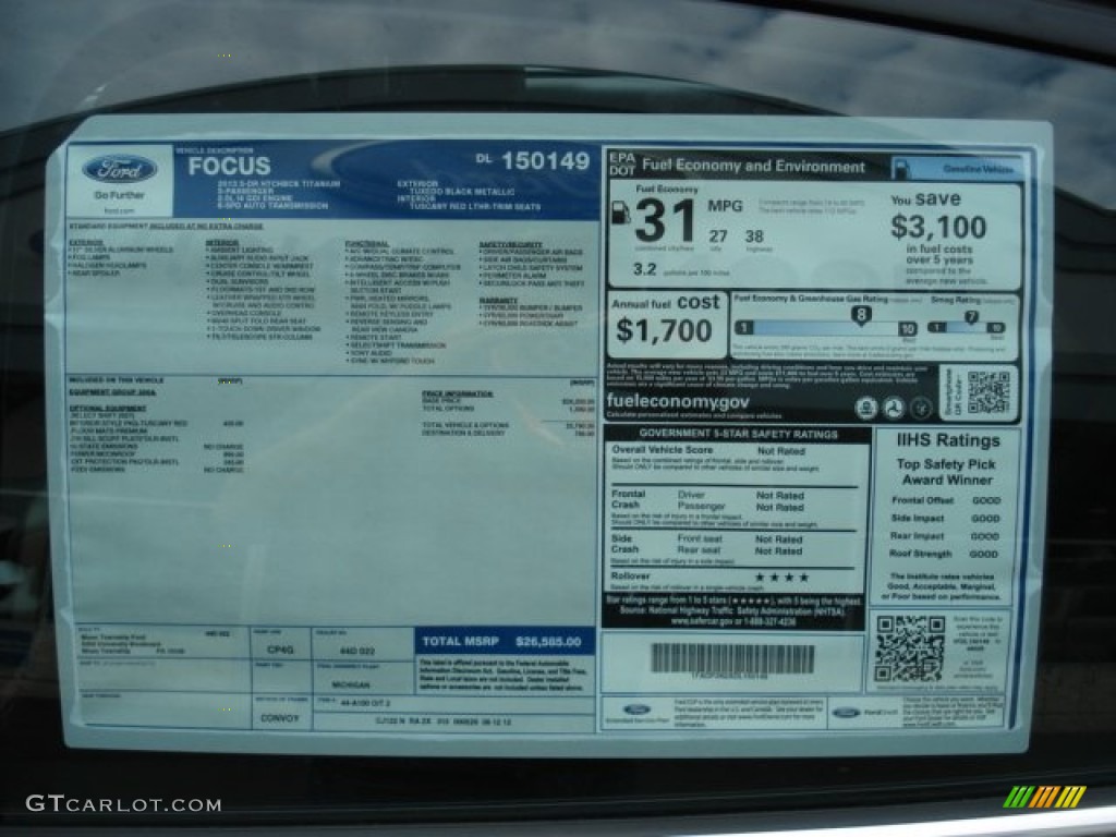 2013 Ford Focus Titanium Hatchback Window Sticker Photo #71735222