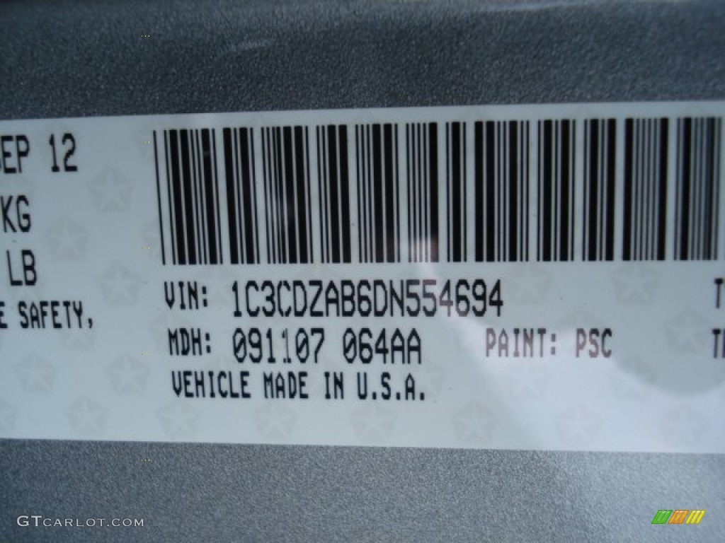 2013 Avenger Color Code PSC for Billet Silver Metallic Photo #71747928