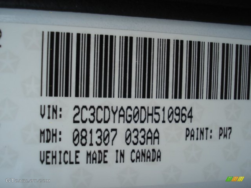2013 Challenger Color Code PW7 for Bright White Photo #71748780